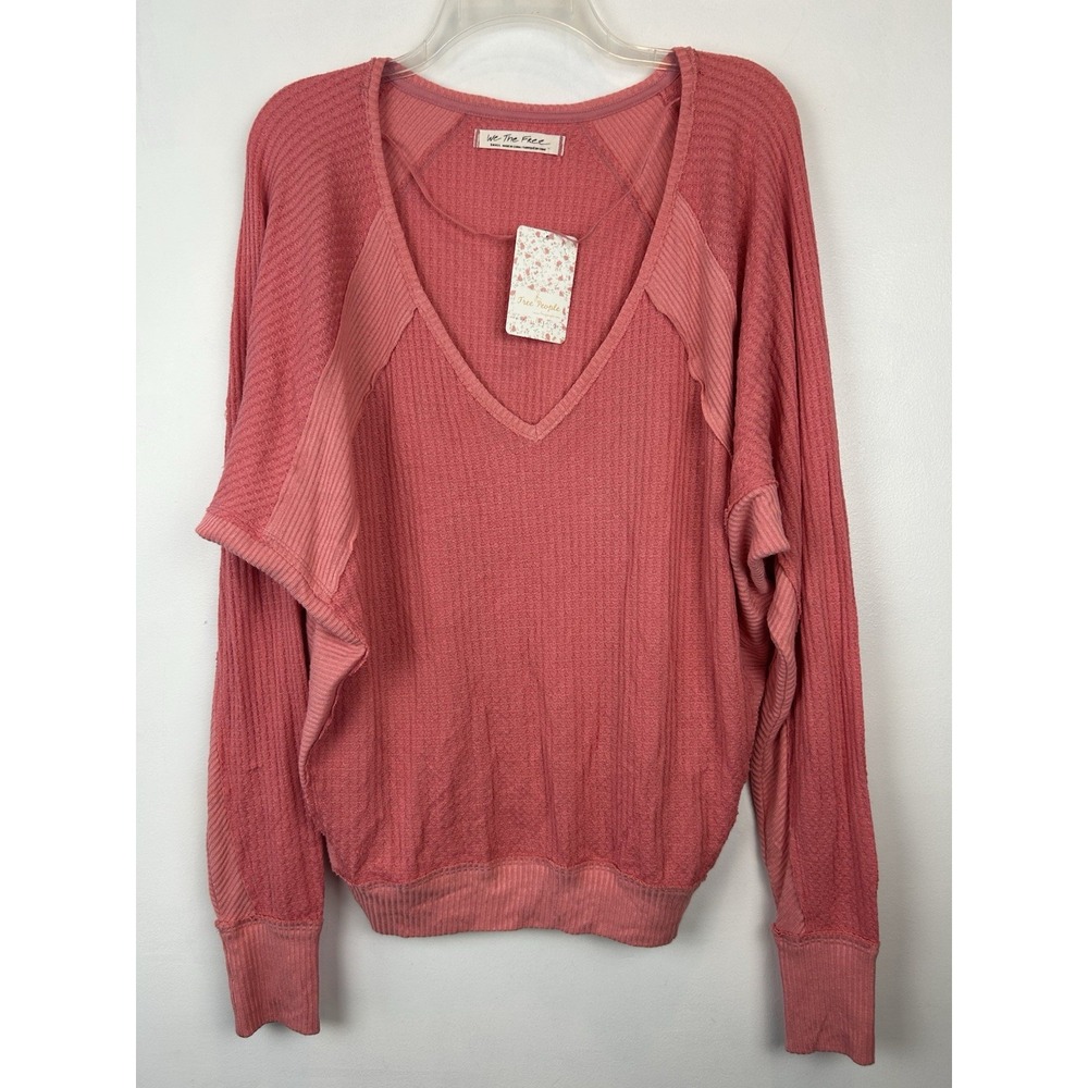 Free People We The Free Long Sleeve Top Small V Neck Oversized Thermal Shirt
